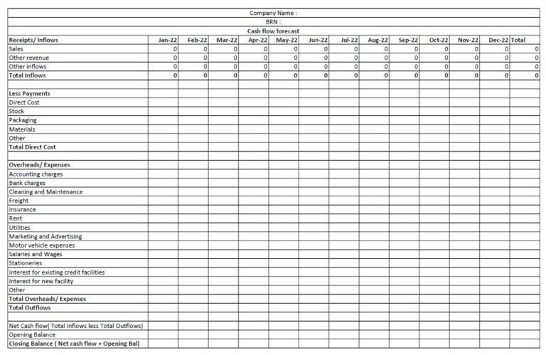 Cash flow forecast Template - Noubiznes